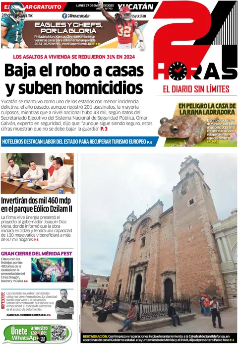 Portada de 24 Horas Yucatan del lunes, 27 de enero de 2025