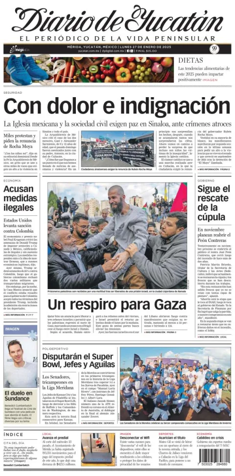 Portada de Diario de Yucatán del lunes, 27 de enero de 2025