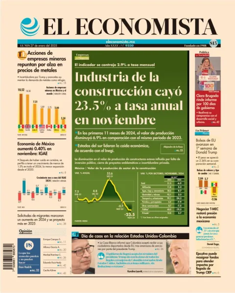 Portada de El Economista del lunes, 27 de enero de 2025