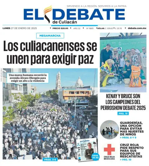 Portada de El Debate de Culiacán del lunes, 27 de enero de 2025