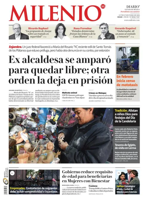 Portada de Milenio Edo de México del lunes, 27 de enero de 2025