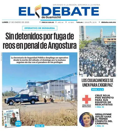 Portada de El Debate de Guamúchil del lunes, 27 de enero de 2025