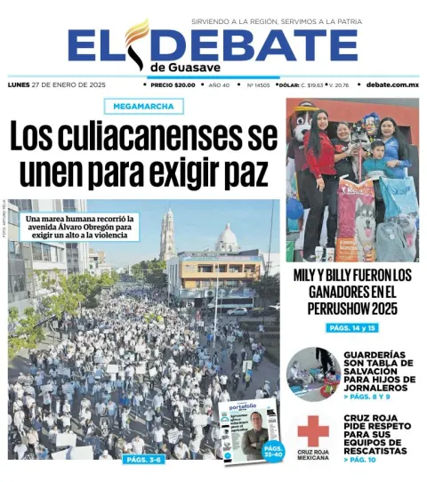 Portada de El Debate de Guasave del lunes, 27 de enero de 2025