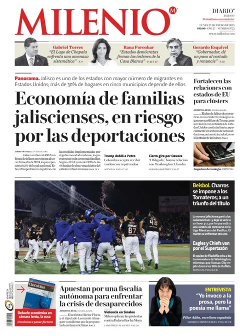 Portada de Milenio Jalisco del lunes, 27 de enero de 2025