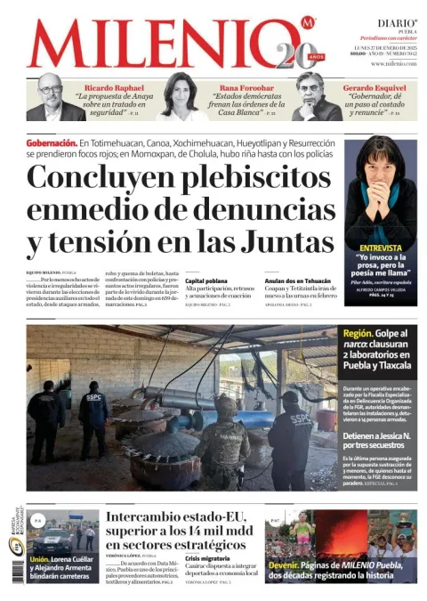 Portada de Milenio Puebla del lunes, 27 de enero de 2025