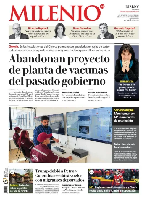 Portada de Milenio Hidalgo del lunes, 27 de enero de 2025