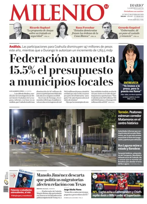 Portada de Milenio Laguna del lunes, 27 de enero de 2025