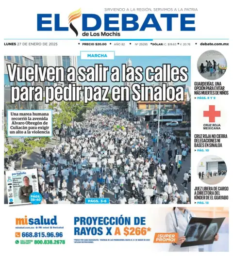 Portada de El Debate de los Mochis del lunes, 27 de enero de 2025