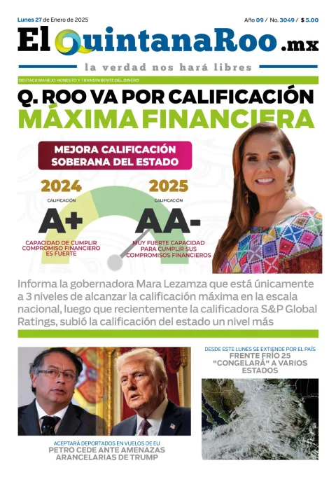 Portada de El Quintana Roo (portada) del lunes, 27 de enero de 2025