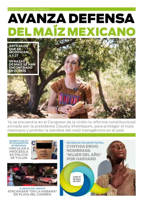 Portada de El Quintana Roo (contraportada) del lunes, 27 de enero de 2025