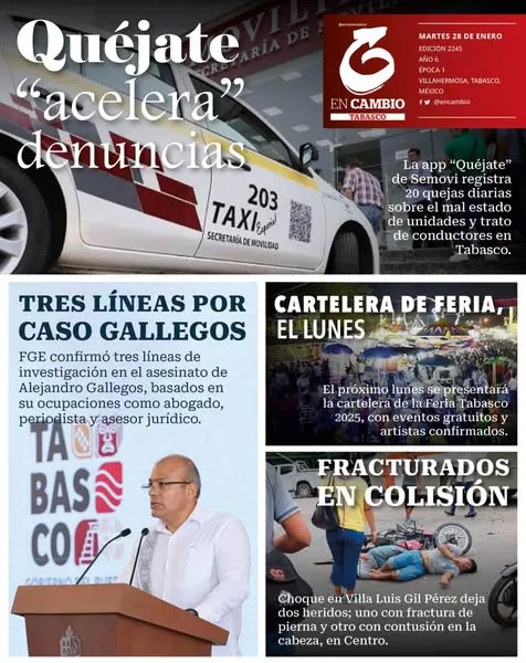 Portada de En Cambio - Tabasco (contraportada) del martes, 28 de enero de 2025