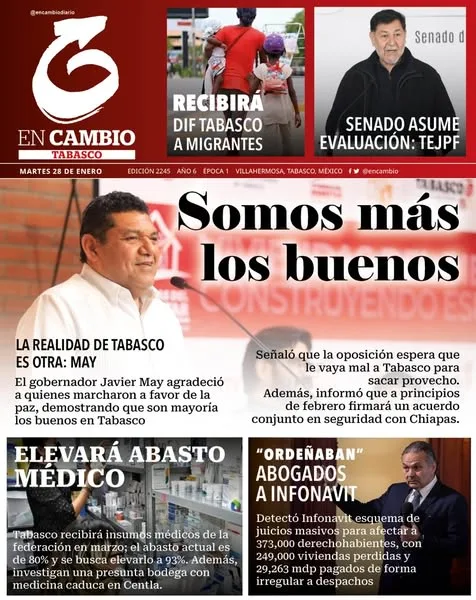Portada de En Cambio - Tabasco (portada) del martes, 28 de enero de 2025
