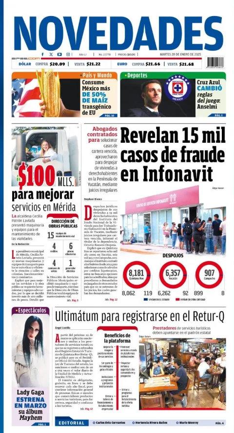 Portada de Novedades Quintana Roo del martes, 28 de enero de 2025