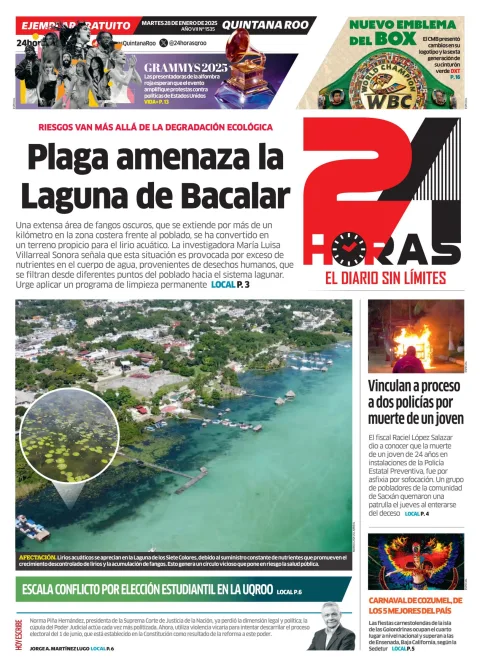 Portada de 24 Horas Quintana Roo del martes, 28 de enero de 2025