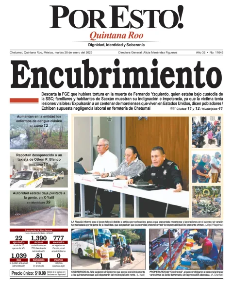 Portada de Por Esto (quintana Roo Chetumal) del martes, 28 de enero de 2025