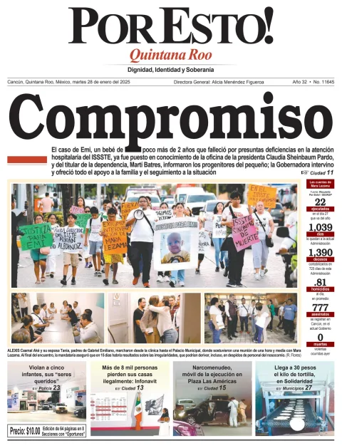 Portada de Por Esto (quintana Roo Cancun) del martes, 28 de enero de 2025