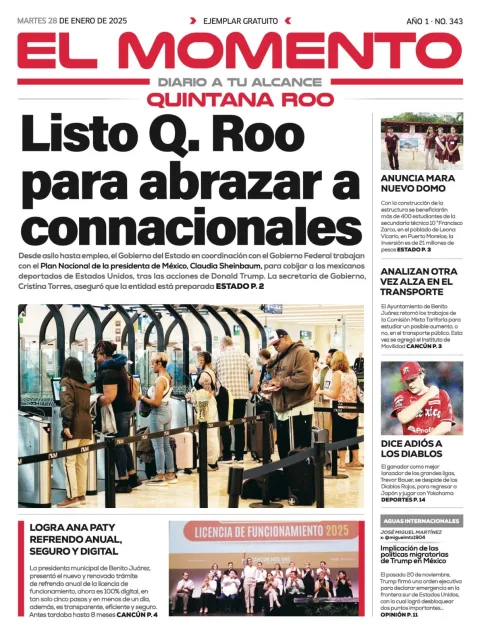 Portada de El Momento Quintana Roo del martes, 28 de enero de 2025