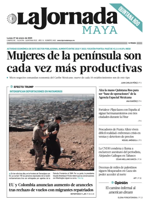 Portada de La Jornada Maya Quintana Roo del lunes, 27 de enero de 2025