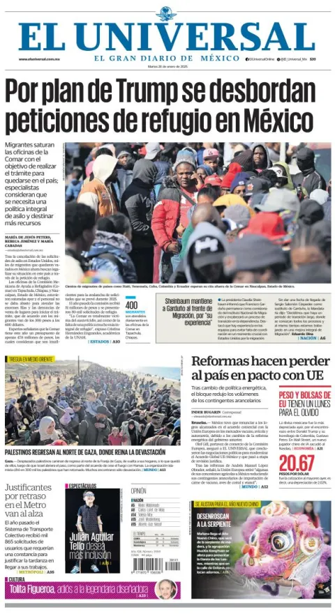 Portada de El Universal del martes, 28 de enero de 2025