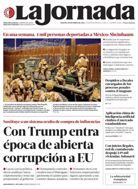Portada de La Jornada del martes, 28 de enero de 2025
