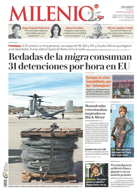 Portada de Milenio del martes, 28 de enero de 2025