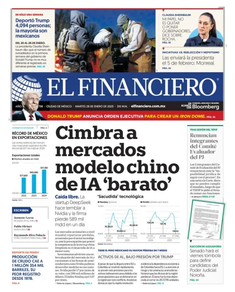 Portada de El Financiero del martes, 28 de enero de 2025