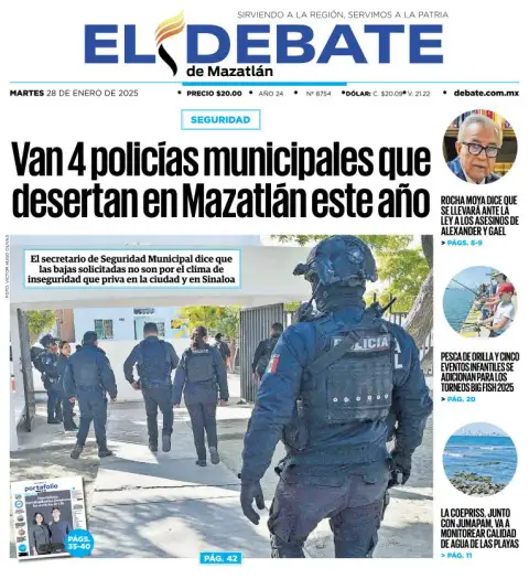 Portada de El Debate de Mazatlán del martes, 28 de enero de 2025