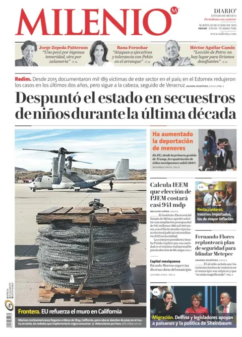 Portada de Milenio Edo de México del martes, 28 de enero de 2025