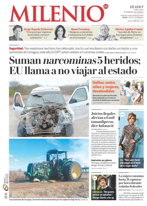Portada de Milenio Tamaulipas del martes, 28 de enero de 2025