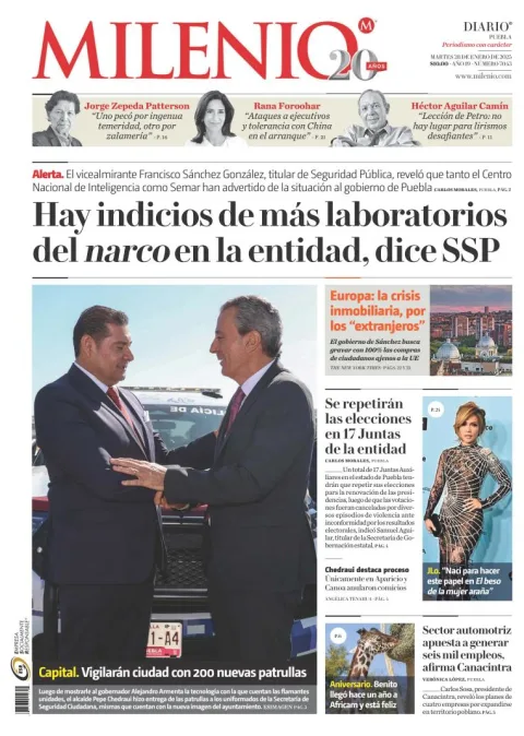 Portada de Milenio Puebla del martes, 28 de enero de 2025