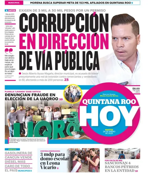 Portada de Quintana Roo Hoy del martes, 28 de enero de 2025