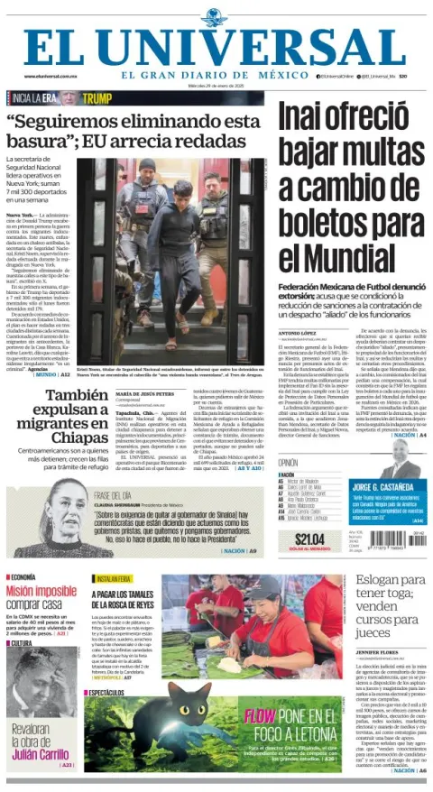Portada de El Universal