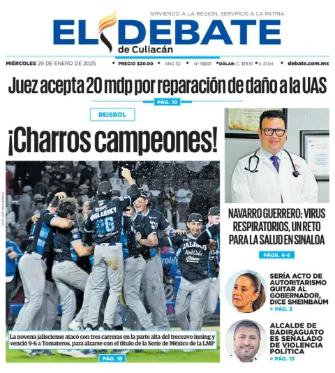 Portada de El Debate de Culiacán del miércoles, 29 de enero de 2025