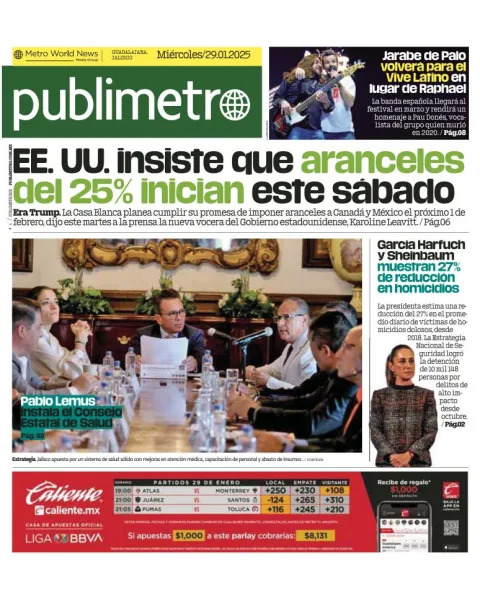 Portada de Publimetro Guadalajara del miércoles, 29 de enero de 2025