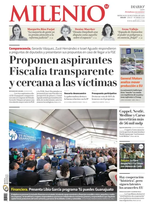 Portada de Milenio León del miércoles, 29 de enero de 2025