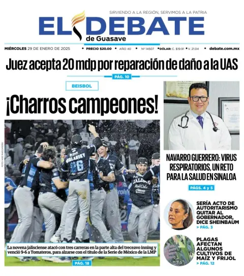 Portada de El Debate de Guasave del miércoles, 29 de enero de 2025