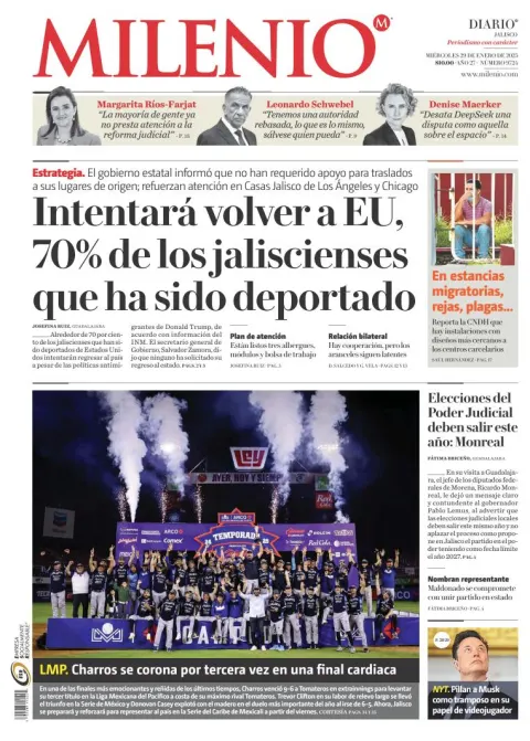 Portada de Milenio Jalisco del miércoles, 29 de enero de 2025