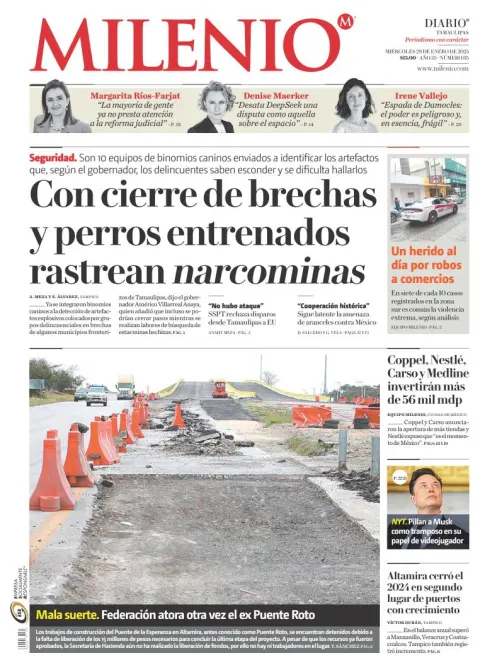 Portada de Milenio Tamaulipas del miércoles, 29 de enero de 2025