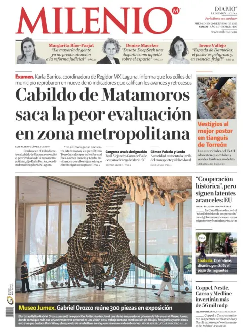 Portada de Milenio Laguna del miércoles, 29 de enero de 2025