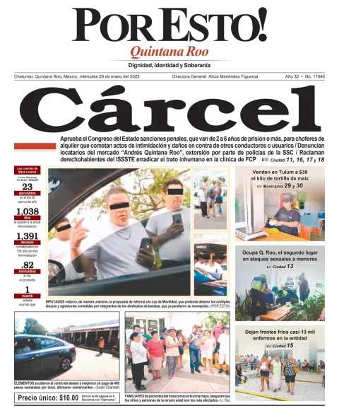 Portada de Por Esto (quintana Roo Chetumal) del miércoles, 29 de enero de 2025