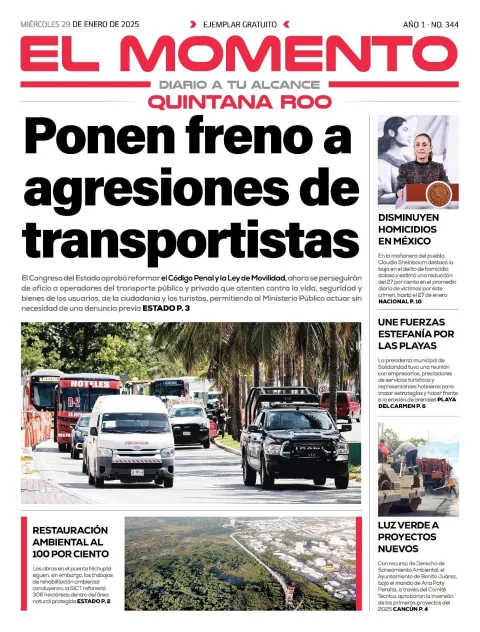 Portada de El Momento Quintana Roo del miércoles, 29 de enero de 2025