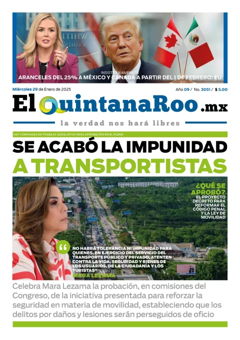Portada de El Quintana Roo (portada) del miércoles, 29 de enero de 2025