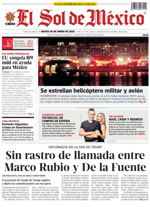 Portada de El Sol de México del jueves, 30 de enero de 2025