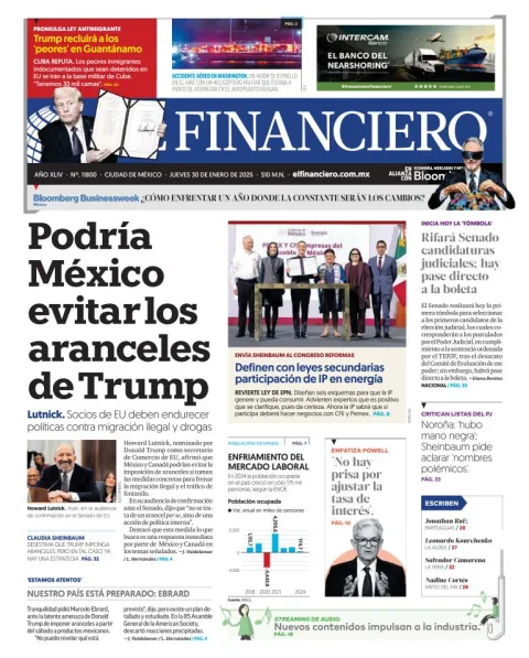 Portada de El Financiero del jueves, 30 de enero de 2025