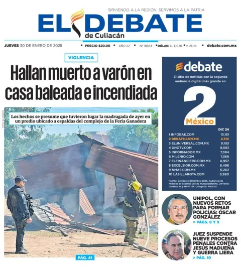 Portada de El Debate de Culiacán del jueves, 30 de enero de 2025