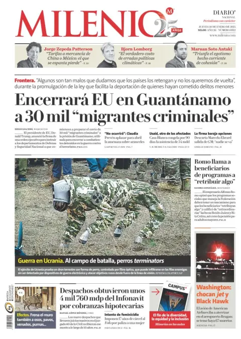 Portada de Milenio del jueves, 30 de enero de 2025