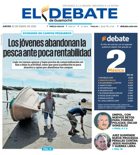 Portada de El Debate de Guamúchil del jueves, 30 de enero de 2025