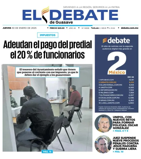 Portada de El Debate de Guasave del jueves, 30 de enero de 2025