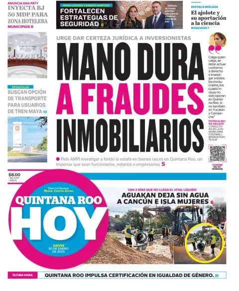 Portada de Quintana Roo Hoy del jueves, 30 de enero de 2025