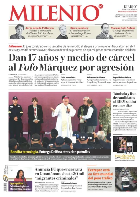 Portada de Milenio Edo de México del jueves, 30 de enero de 2025